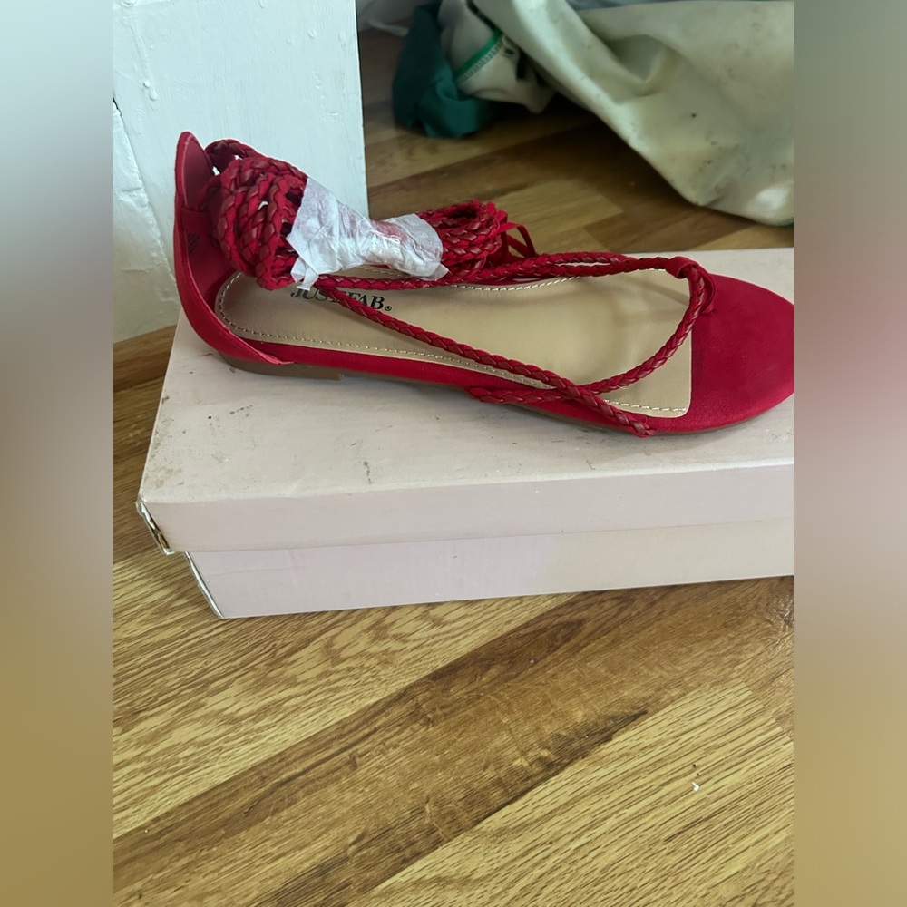 Justfab Jules Strappy Red Sandals - Picture 2 of 6